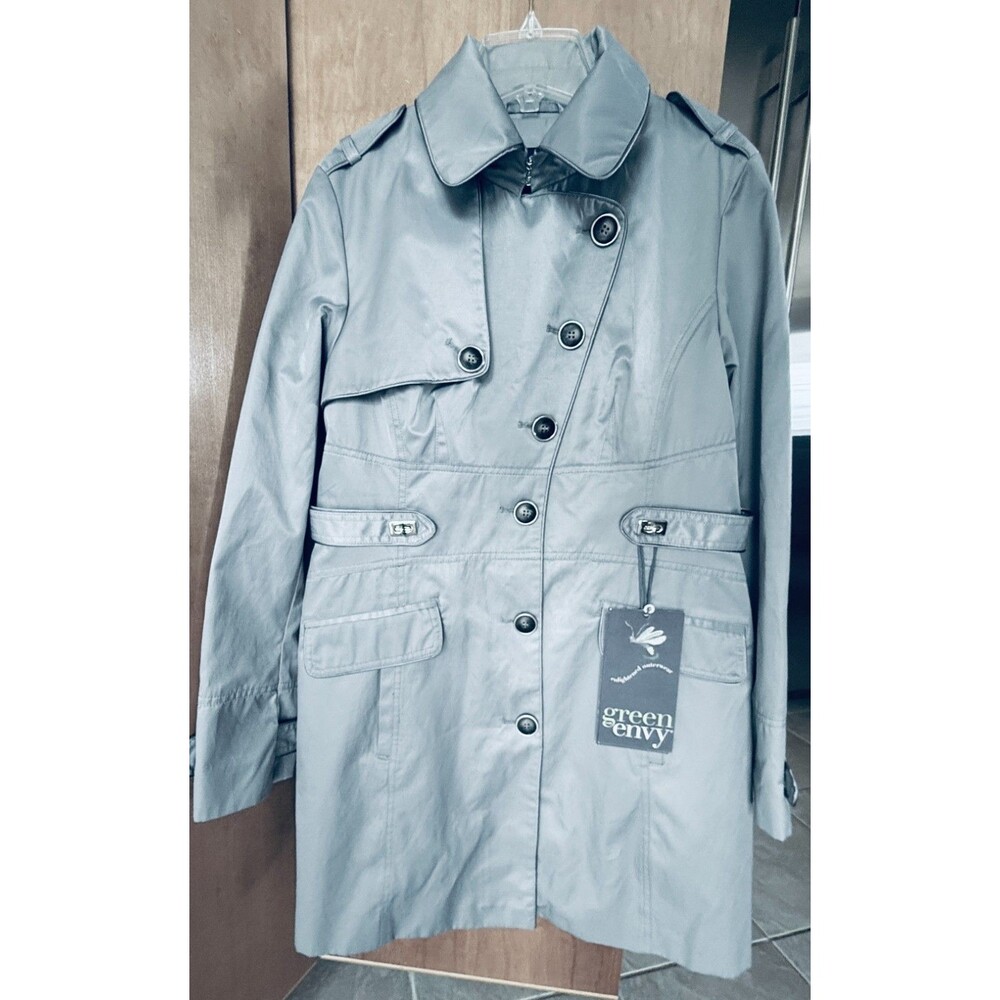 GREEN ENVY Blue Trench Coat Lined Women's Size Large NWT